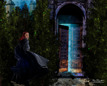 Through the Doorway | Original digital composite of a woman about to enter a mysterious door