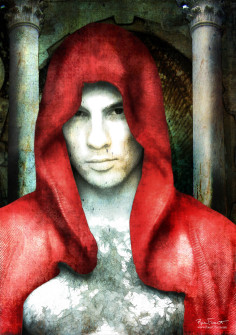 Guardian of the Gate | Original composite of a hooded man in a red robe protecting the gates