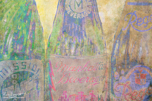 Manhattan Beverages | Colorful images of vintage soda bottles; digital edits